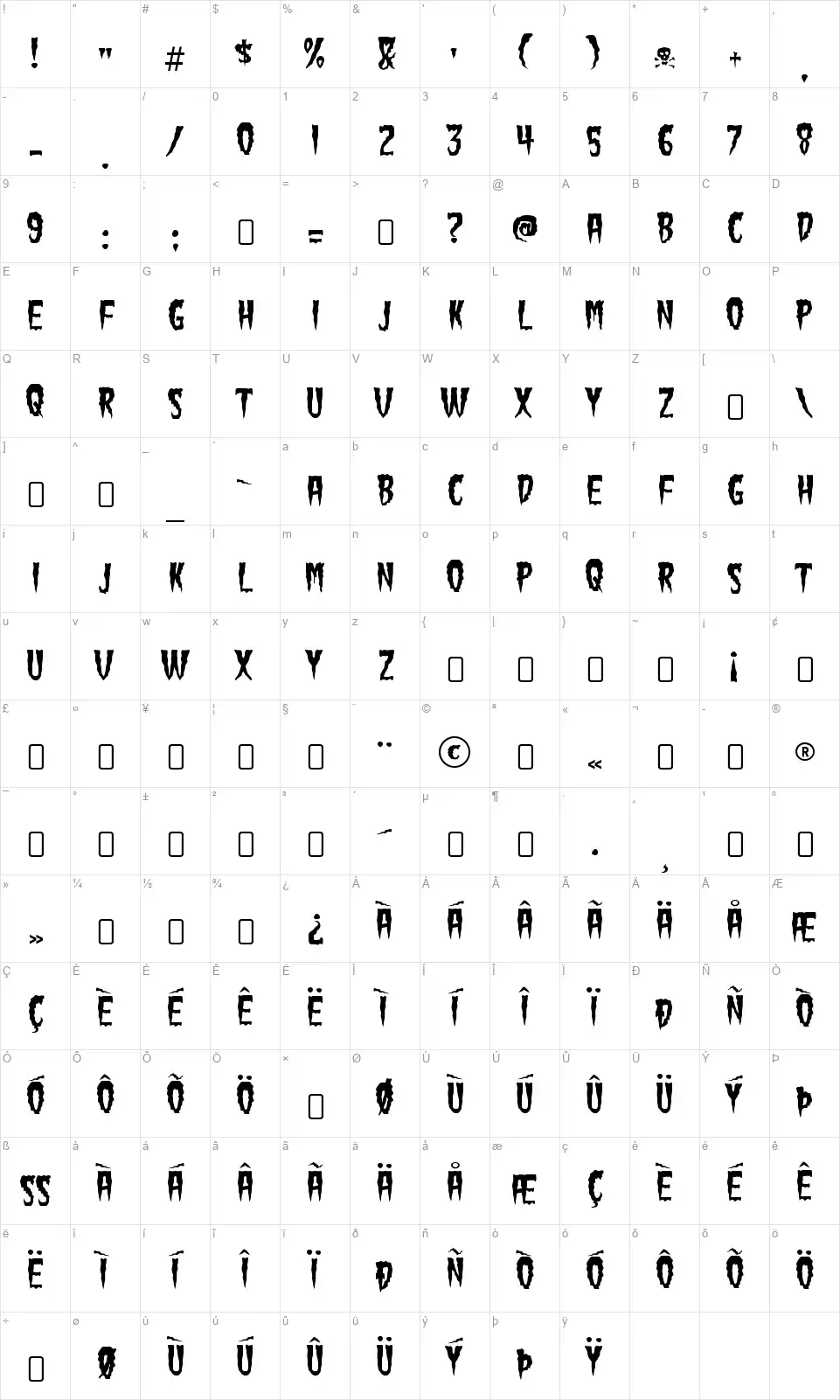 Green Fuzfont character map