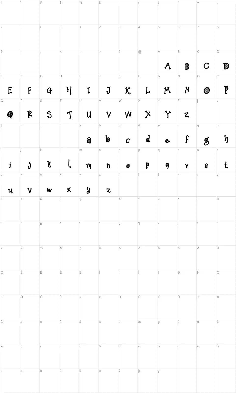 Green Walkfont character map