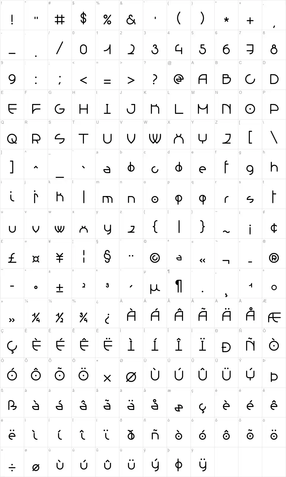 Grelessa intersektfont character map