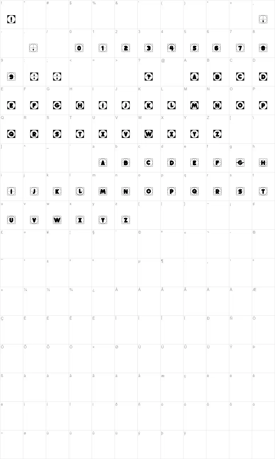 Griddy Blocksfont character map