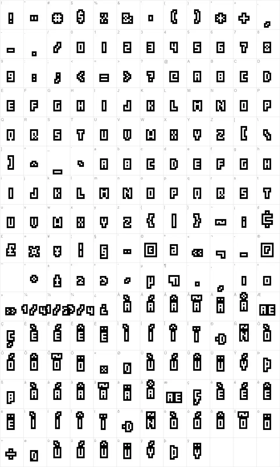 Grixel Acme 5 CompCapsOfont character map