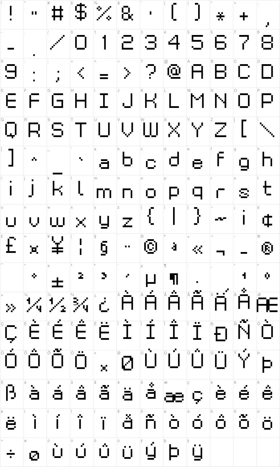 Grixel Kyrou 9font character map