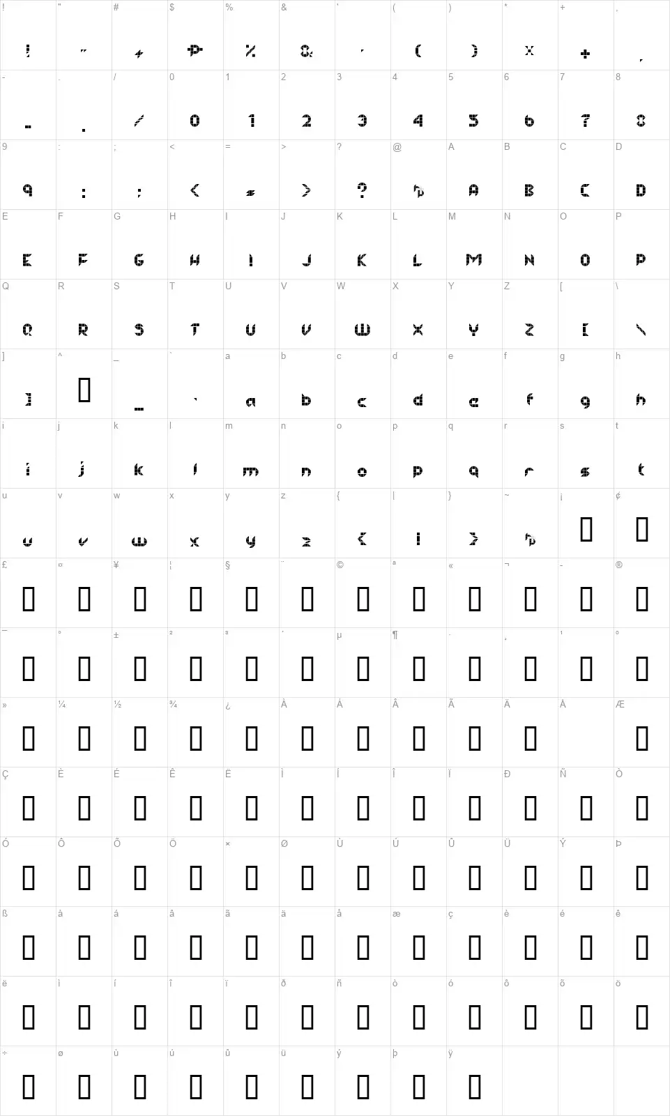 Half Project Logofont character map