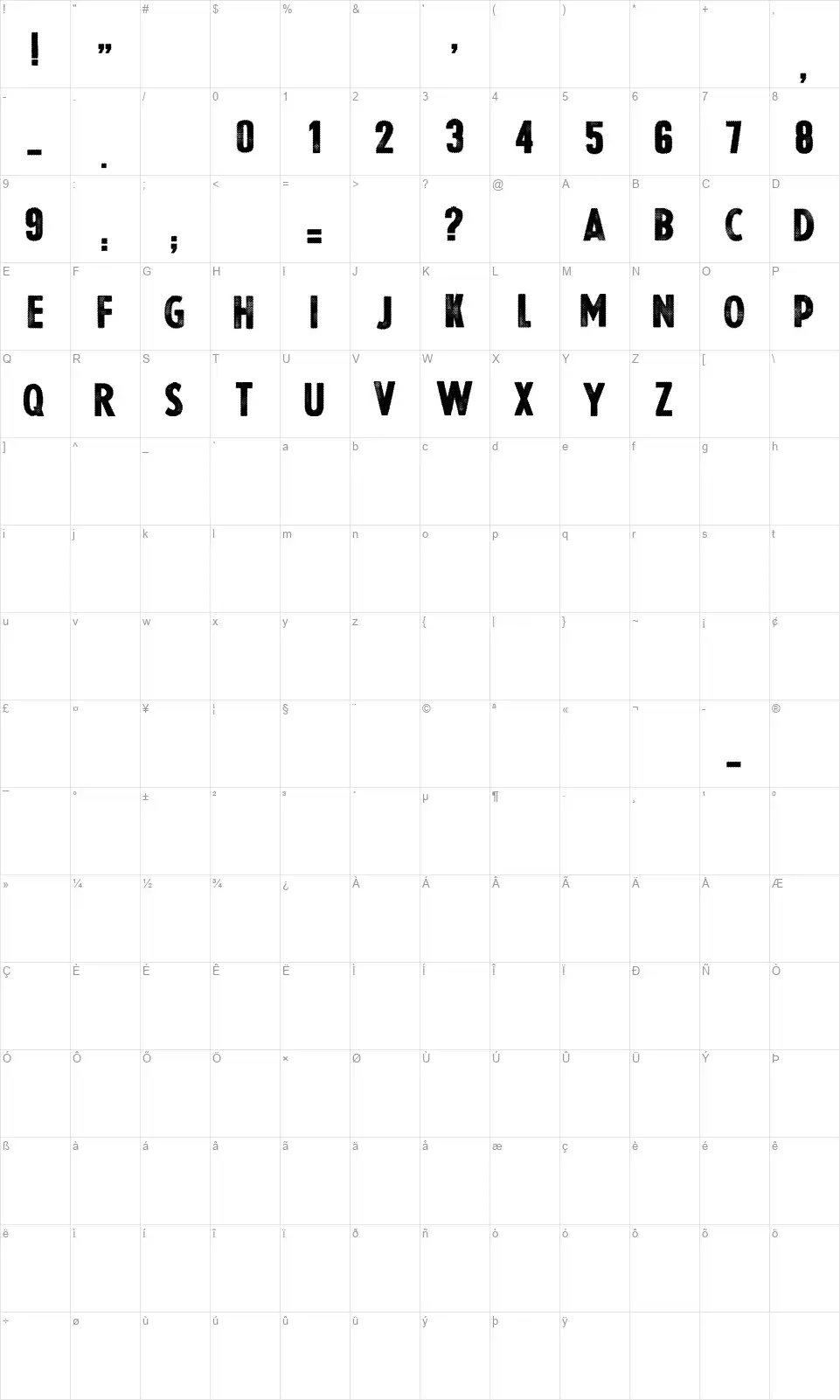 Halftoned Backupfont character map