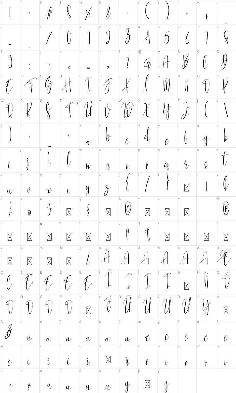 Hallimunfont character map