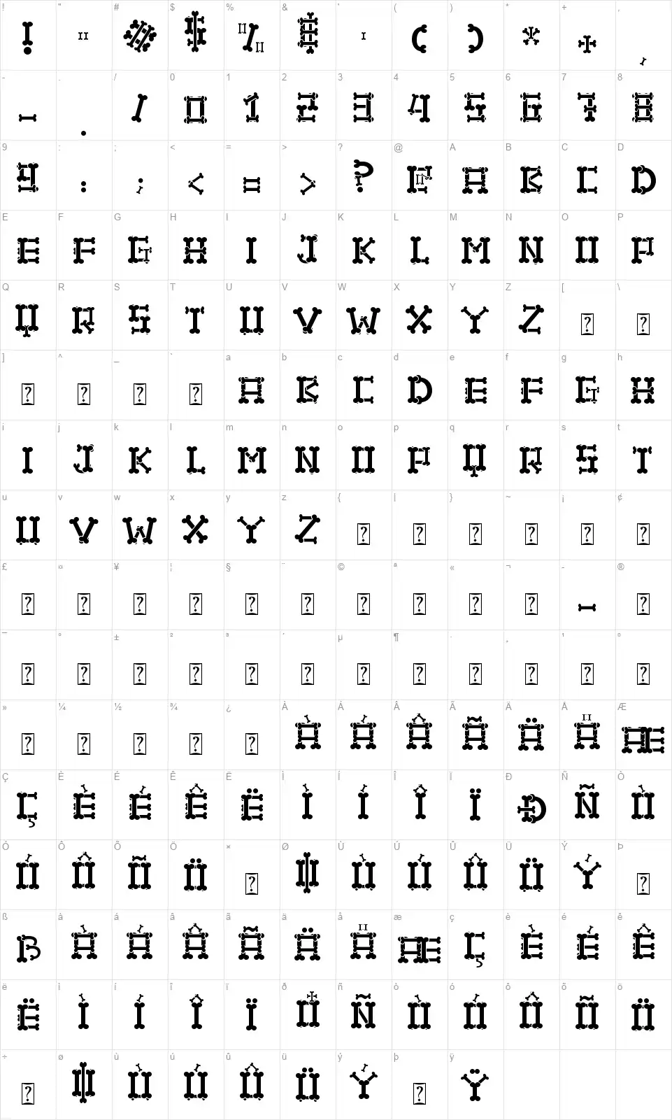 Hallo Skullfont character map