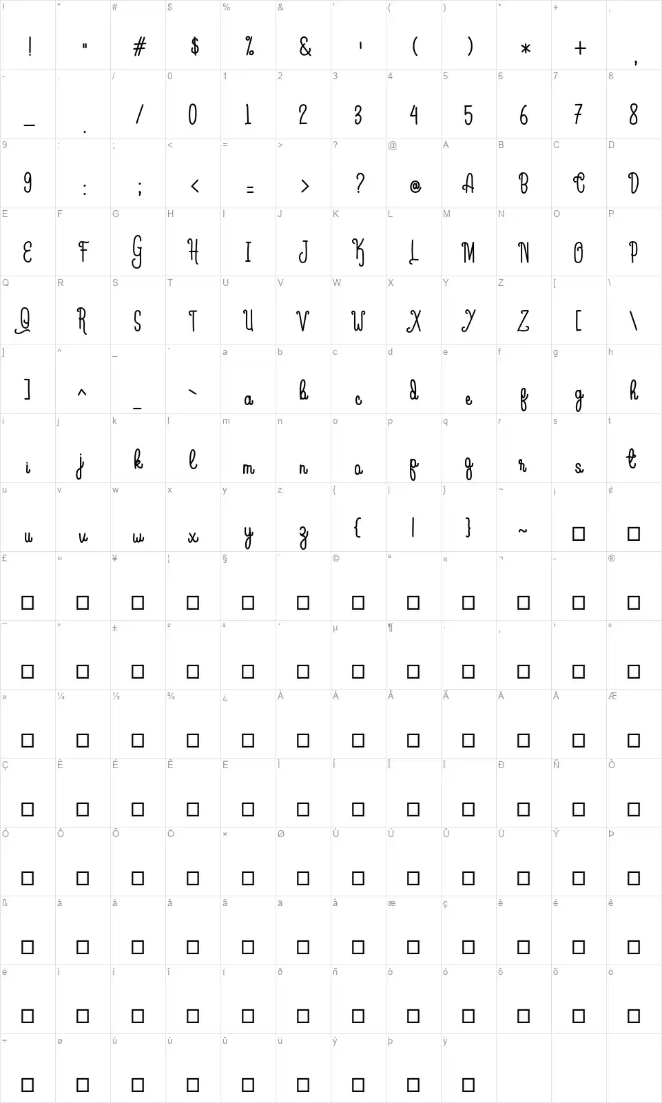 Hana Lovefont character map