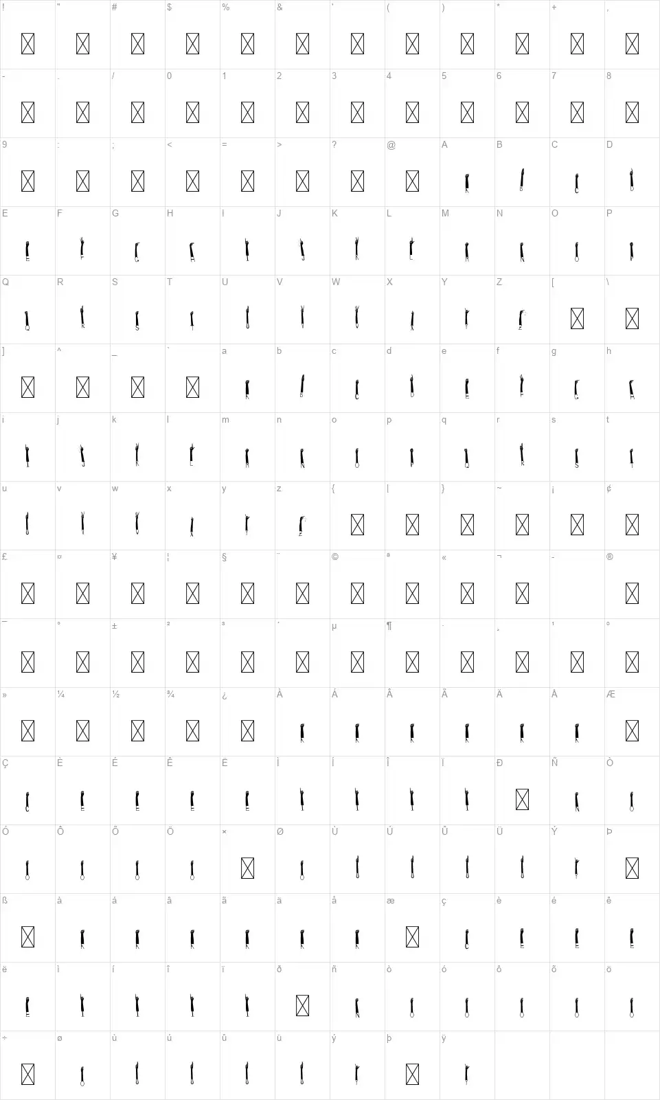 Handey Innerfont character map