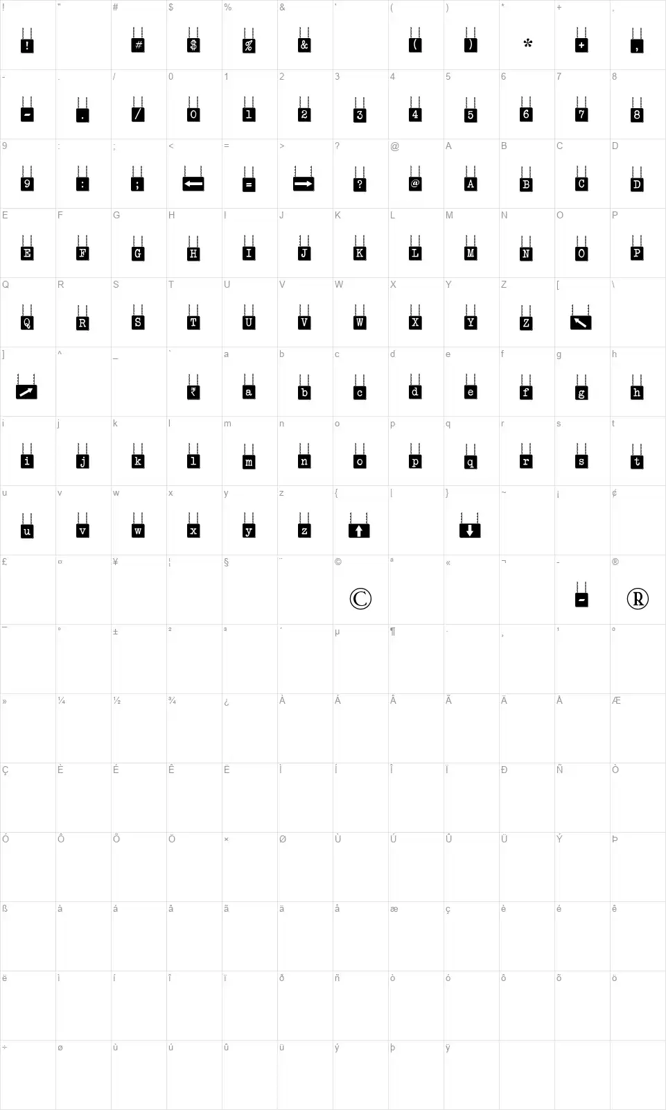 Hang Board 123font character map