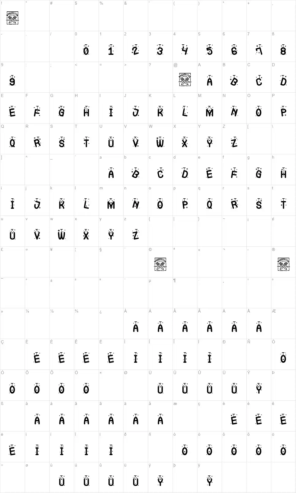 Hanging Partyfont character map