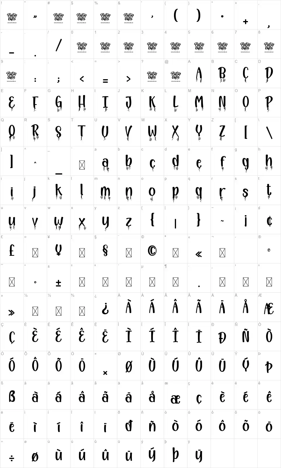 Happy New Year Partyfont character map