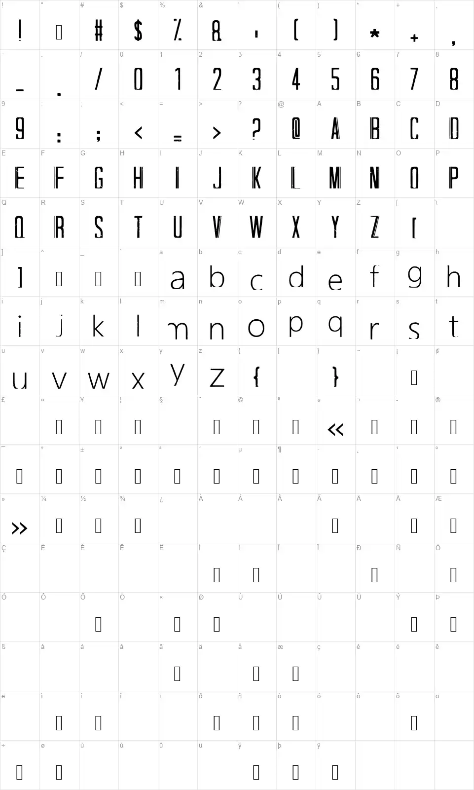 Hapuyalikethatbikofont character map