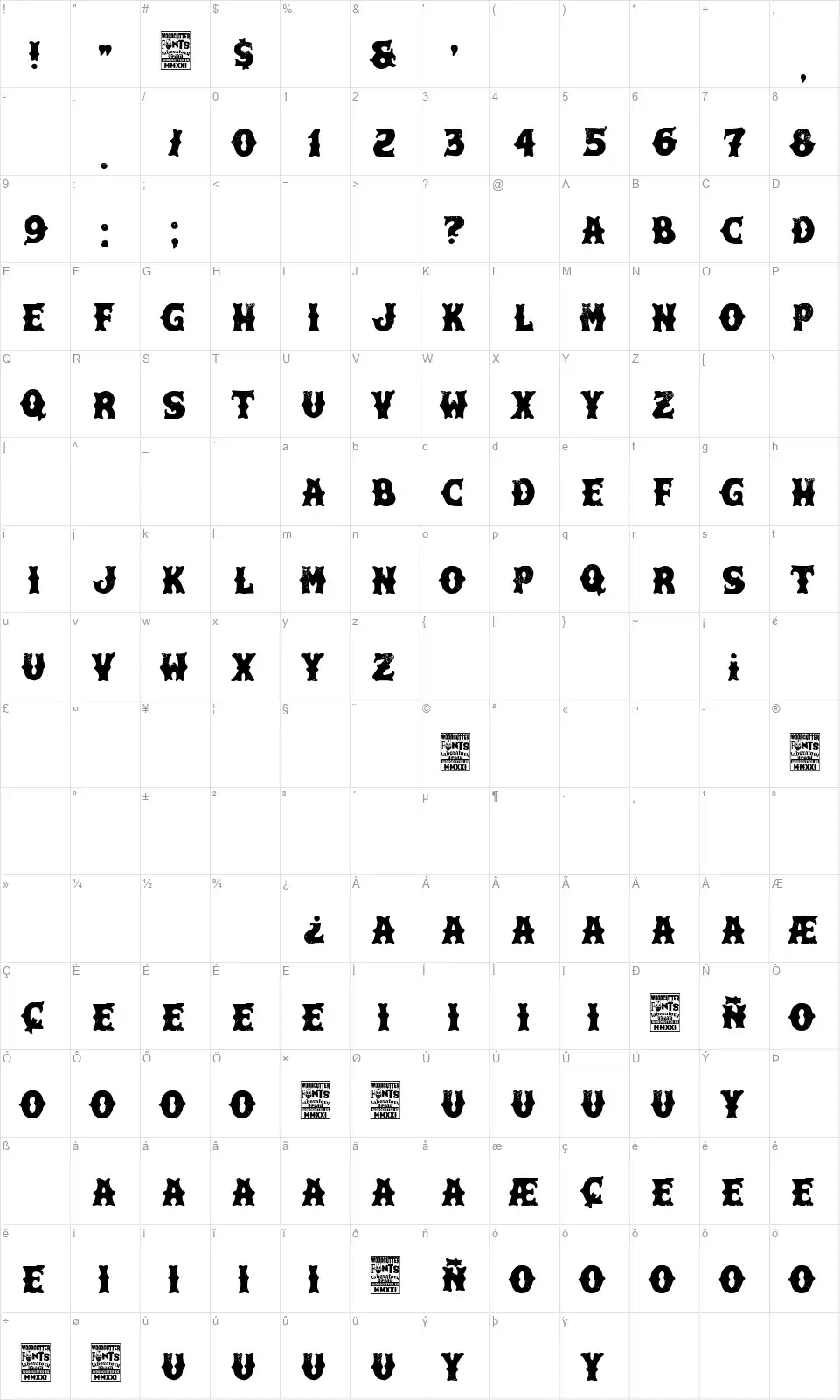 Hard & Fast Co.font character map