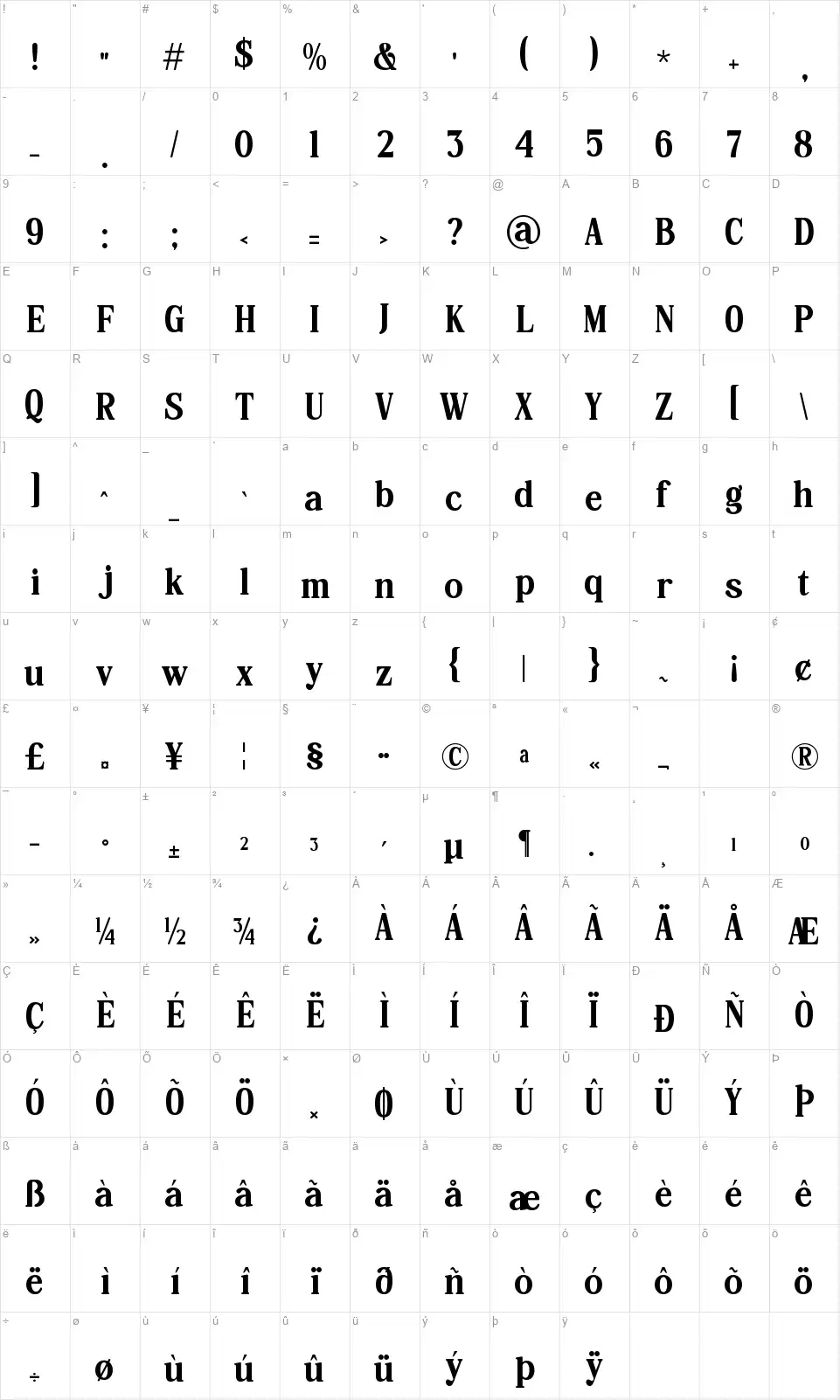 Hasborfont character map