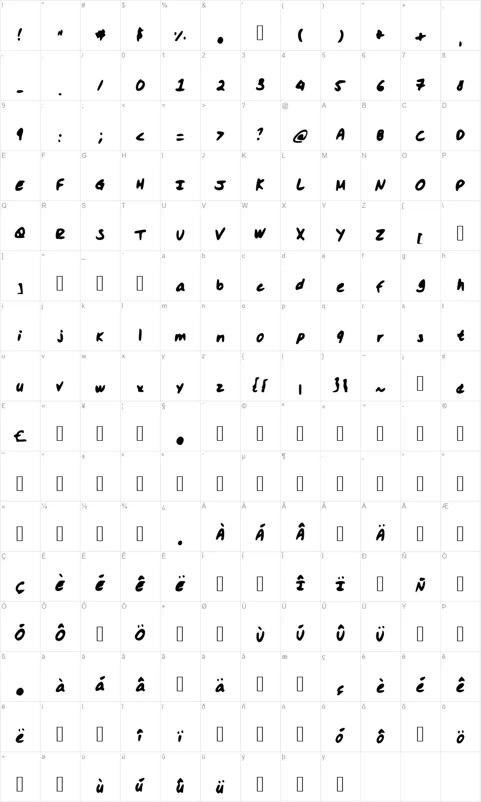 Hassinafont character map