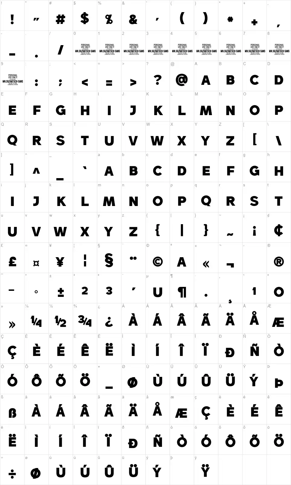 Hatsch Sansfont character map