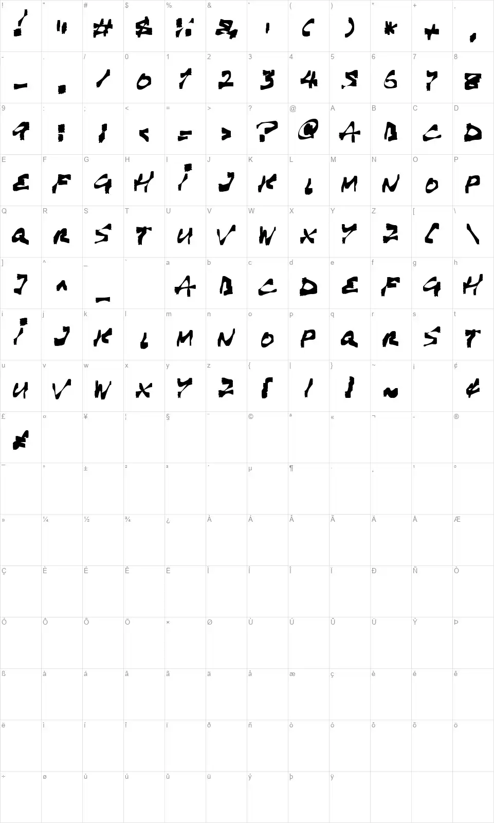 Hauntingfont character map