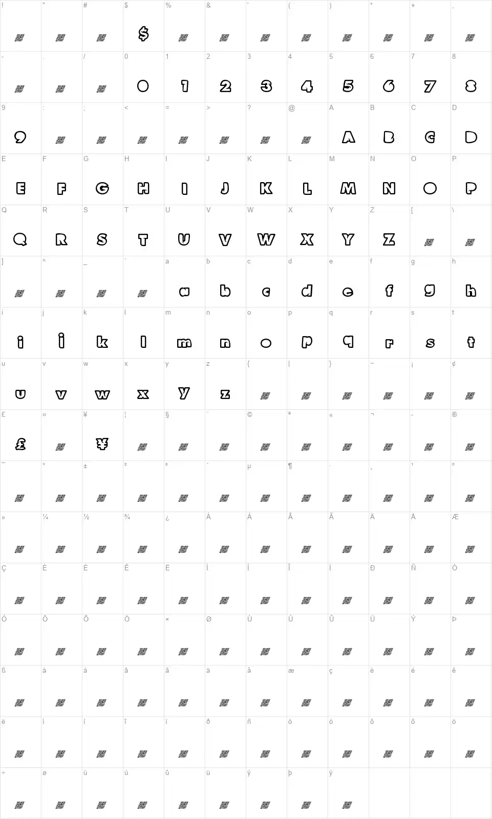 Hawt Comixfont character map