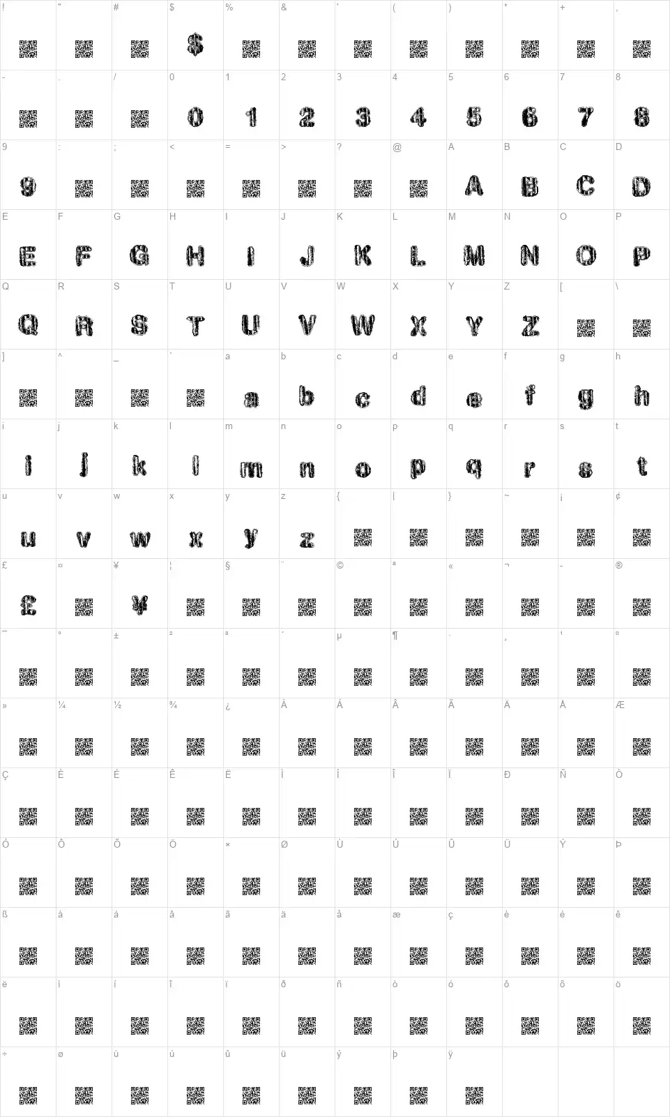 Hawt Wouldfont character map