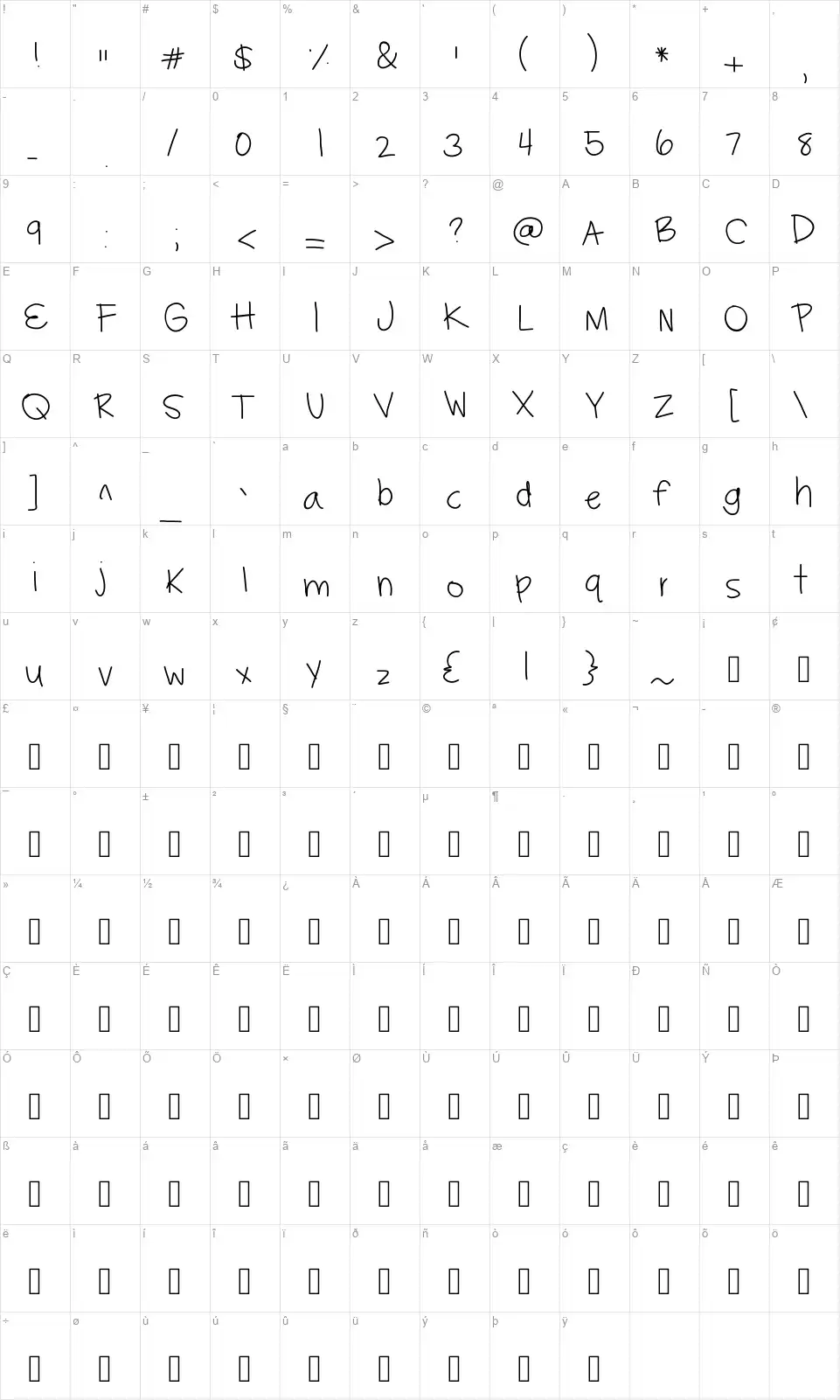Hayleys Fontfont character map