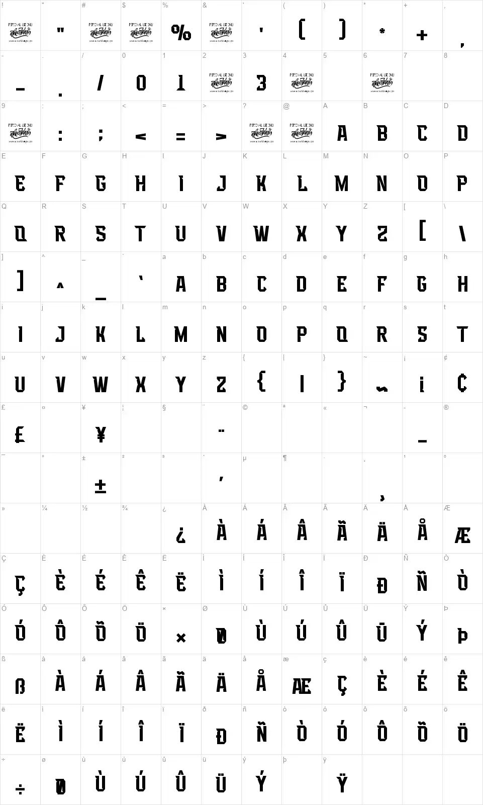 Headbearsfont character map