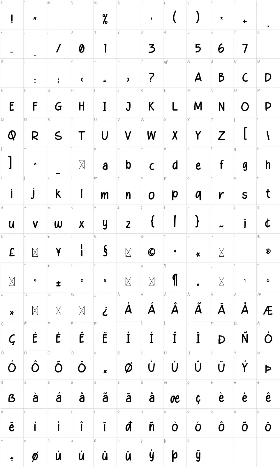 Healing Sundayfont character map