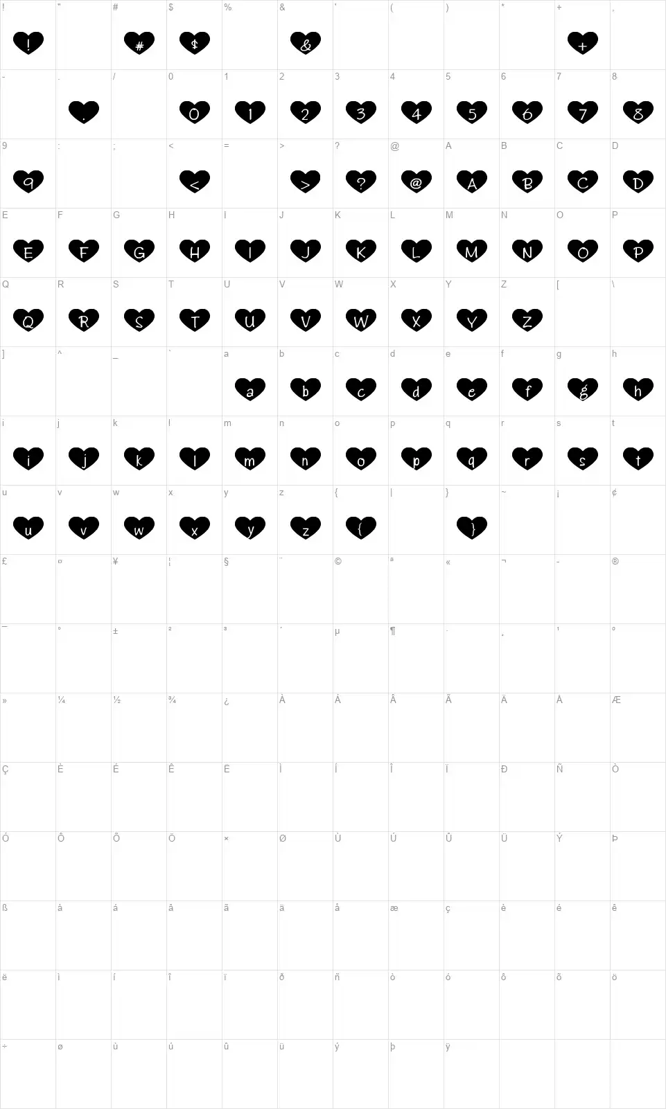 Heart Attackfont character map