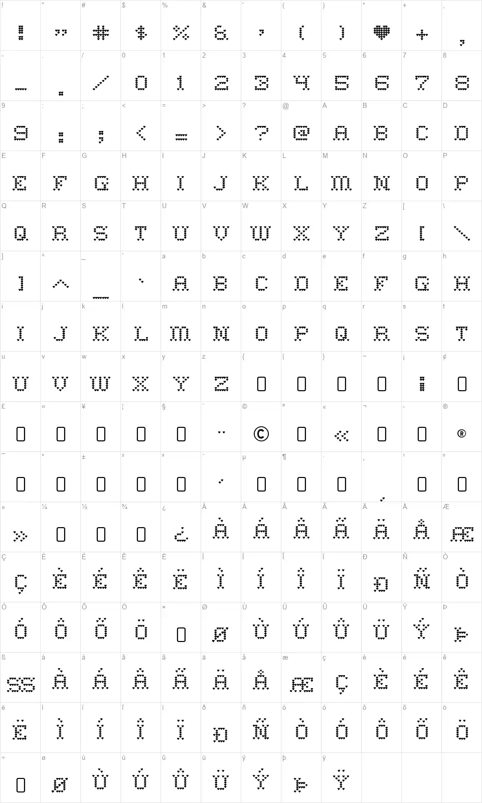 HeartSweetHeart-Regularfont character map