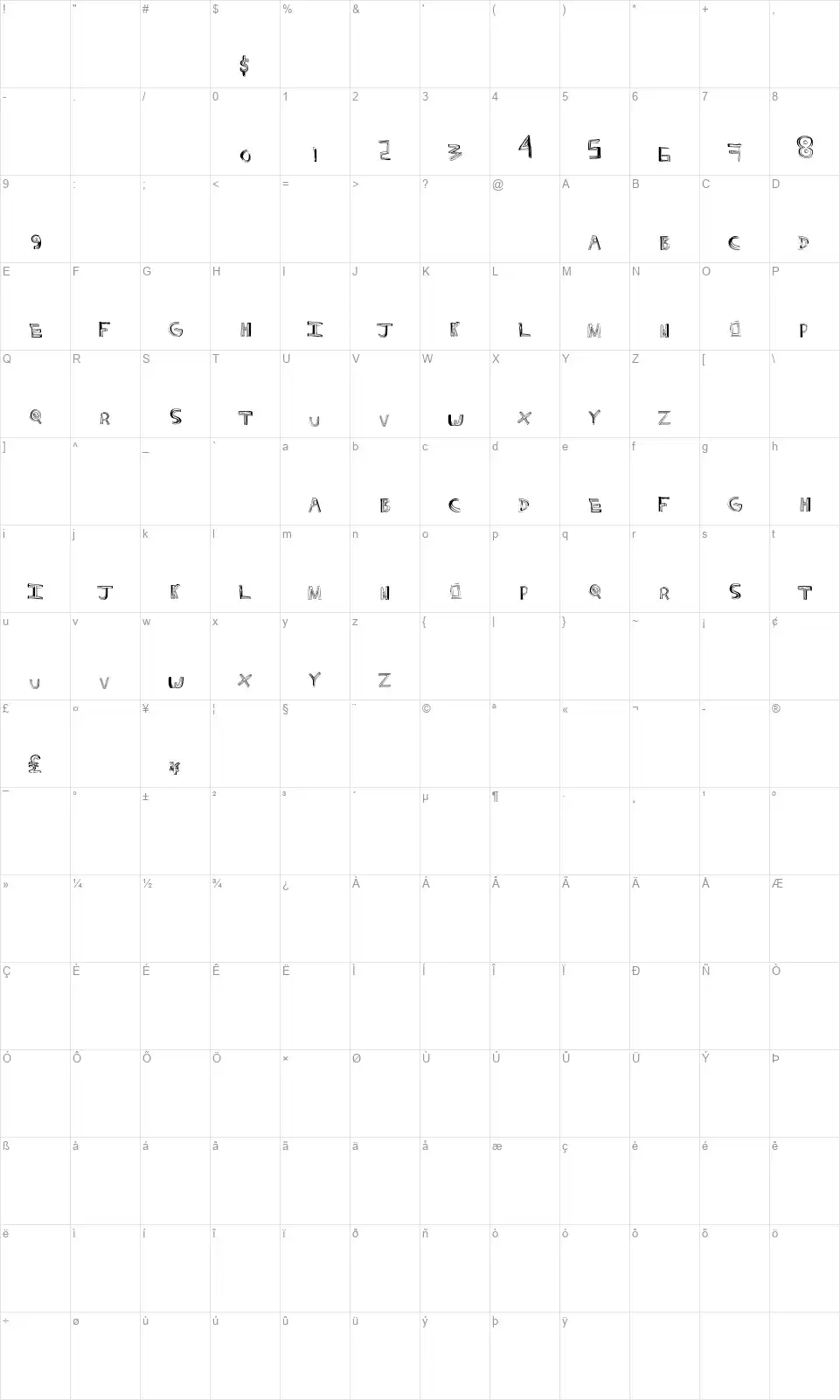 HeavyWeightfont character map