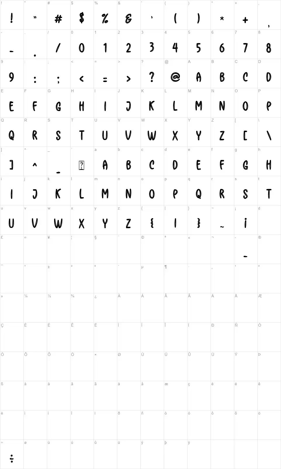 Helga Brushfont character map