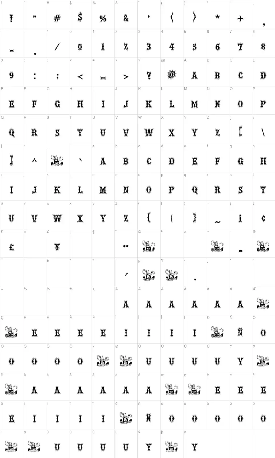 Hell Barfont character map