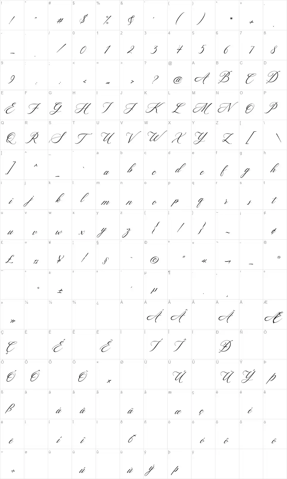 Hello Bride Scriptfont character map