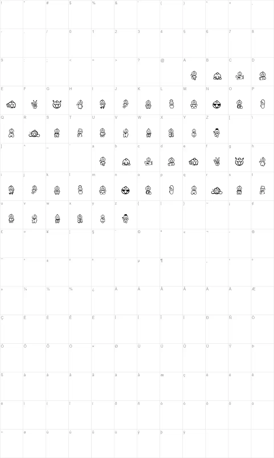 Hello Condoritofont character map