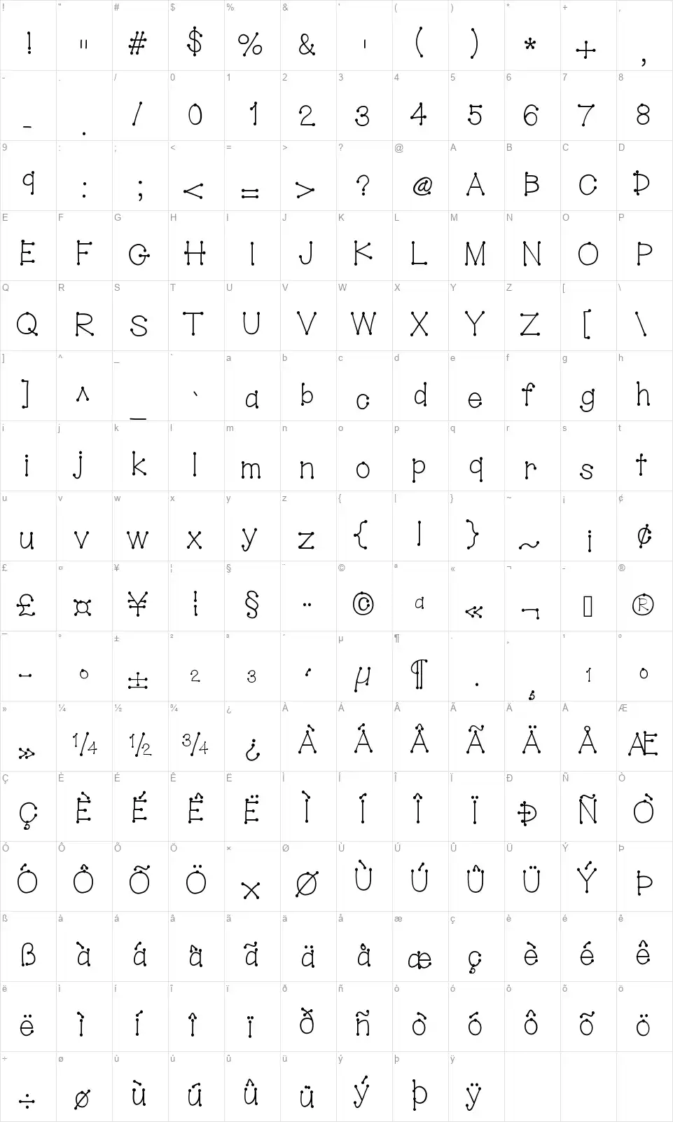 Hello Dot Stickfont character map