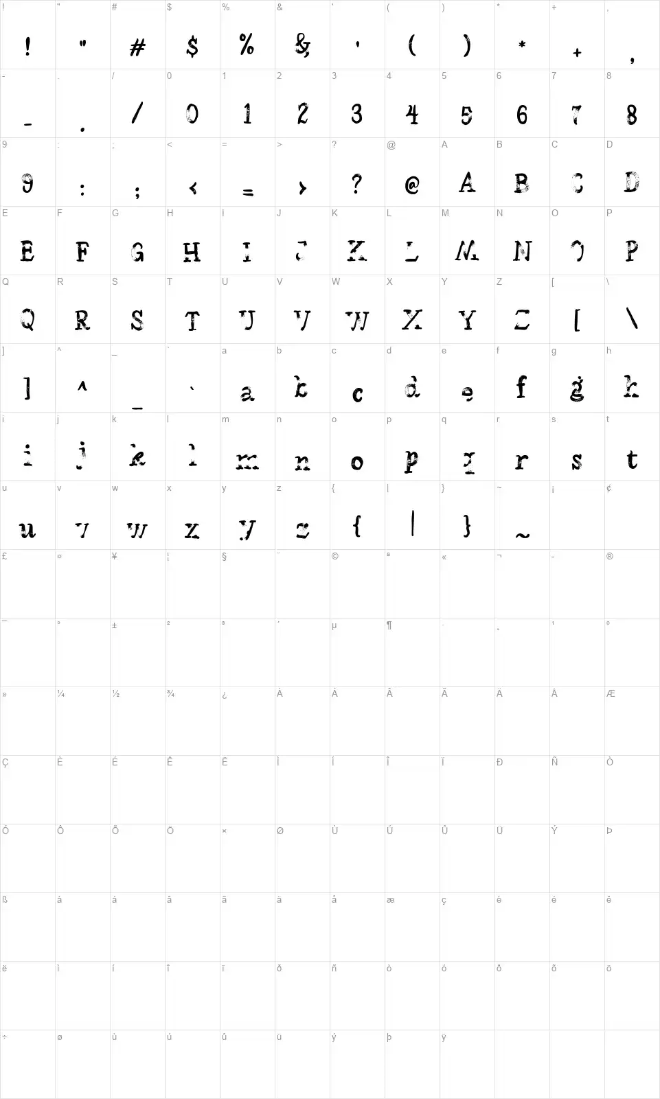 Hello Friday Vectorfont character map