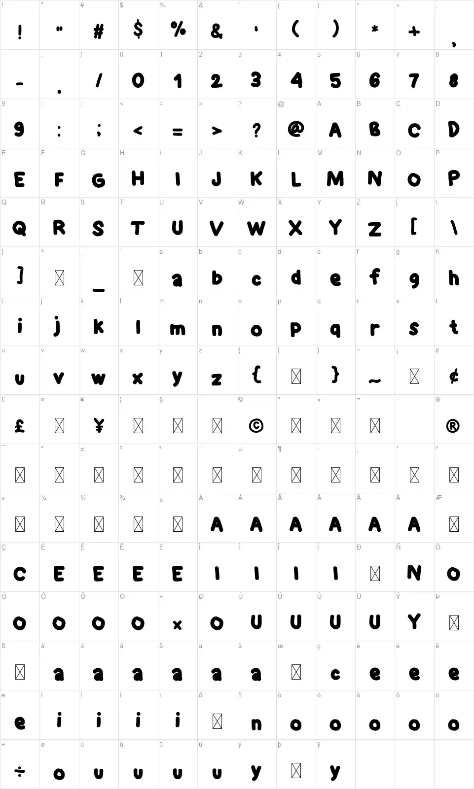 Hello Holidayfont character map