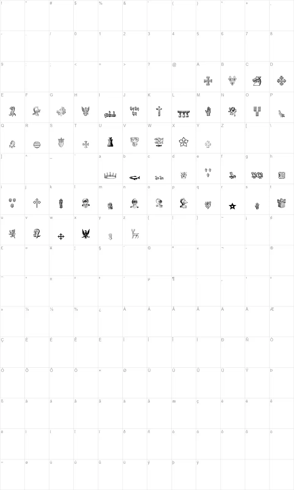 Heraldic Devicesfont character map
