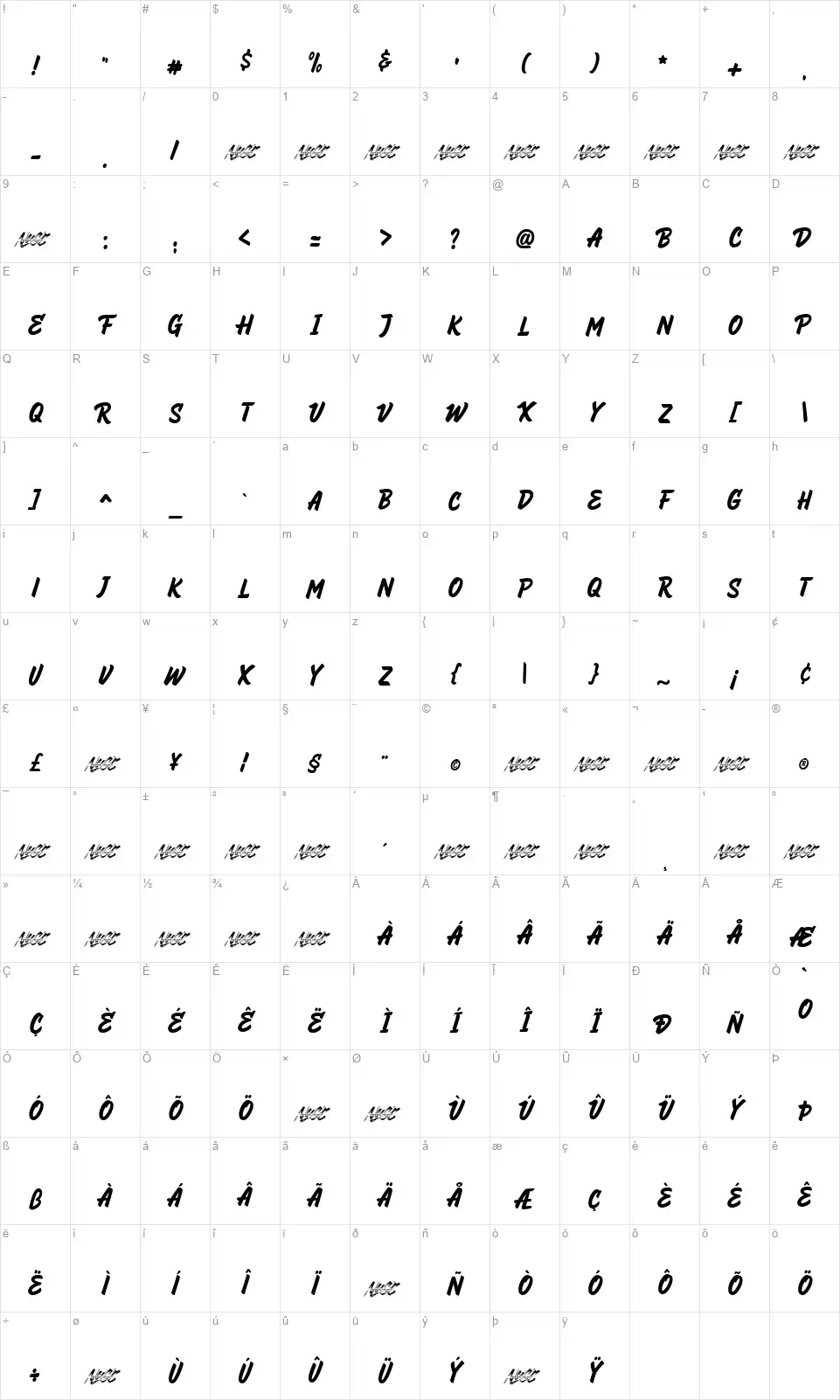 Hey Brightsfont character map