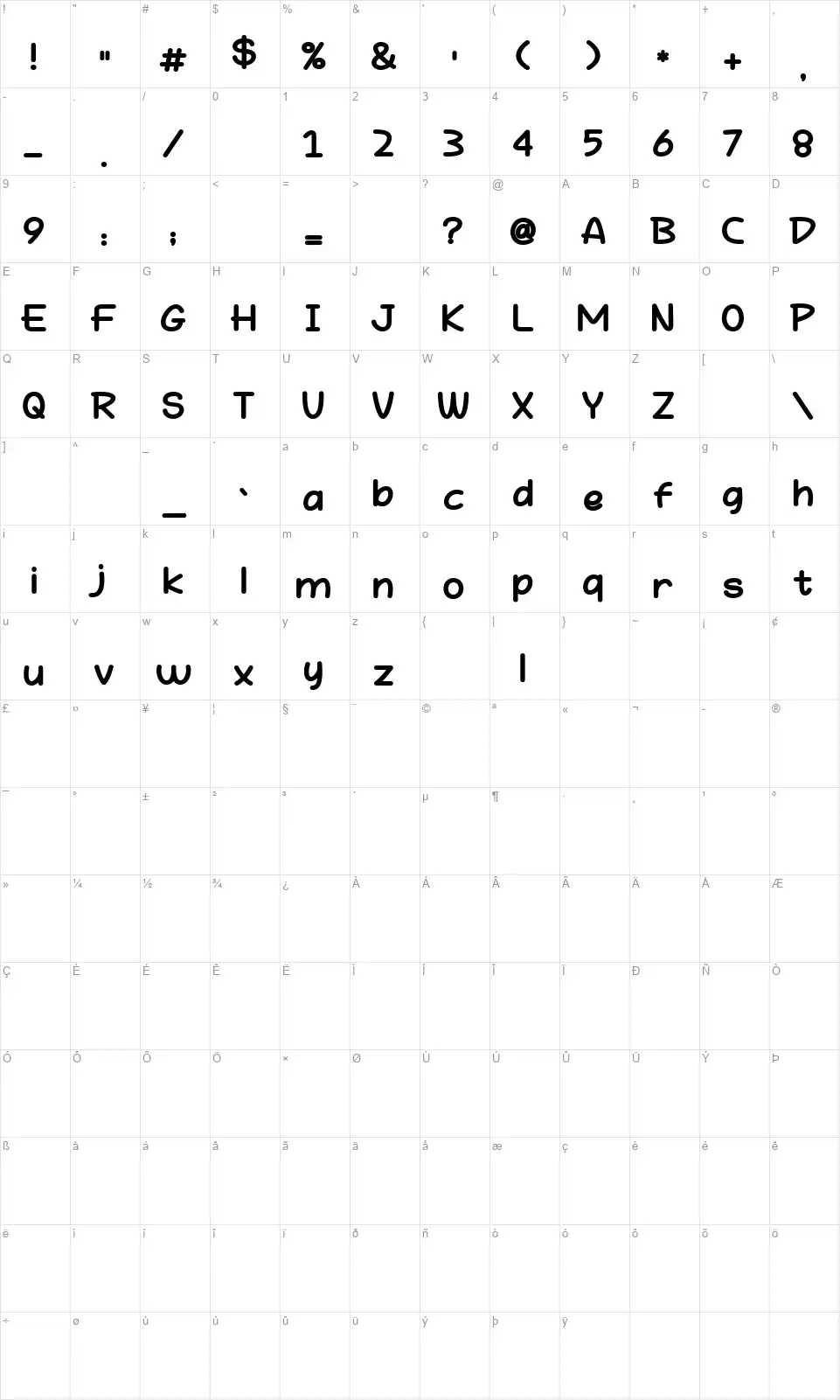 Hey Funfont character map