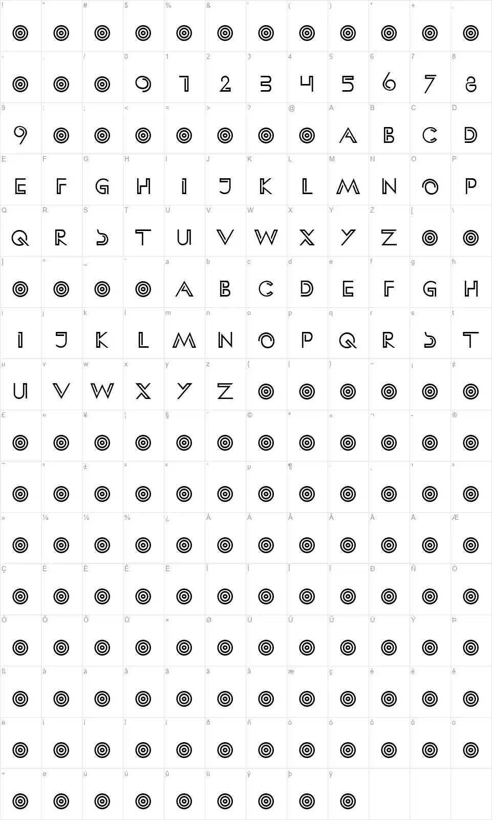 HFF Clip Hangerfont character map