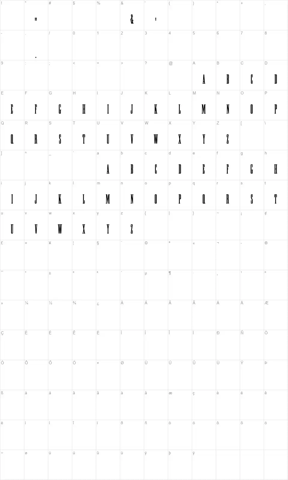 HFF Greek ExConfont character map