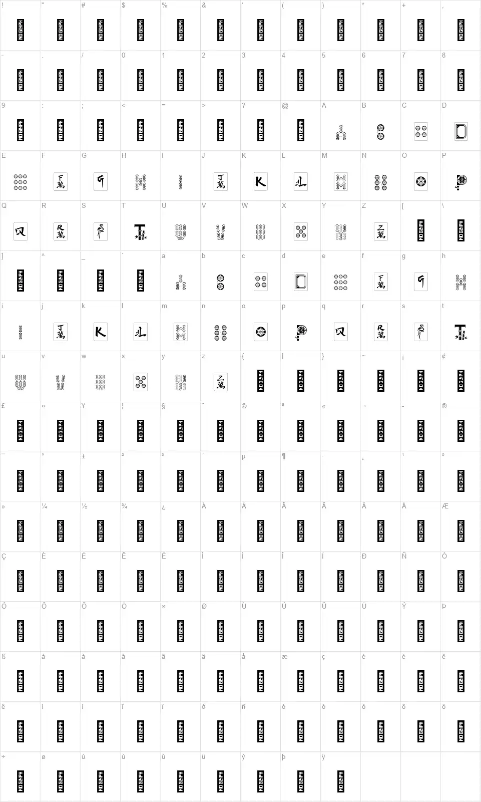 Hi Mahjongfont character map