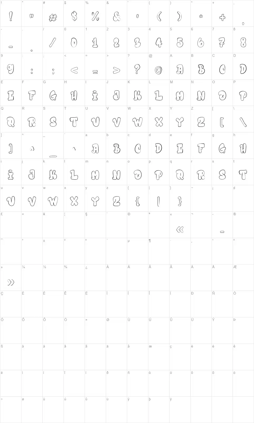 Hidebeastfont character map