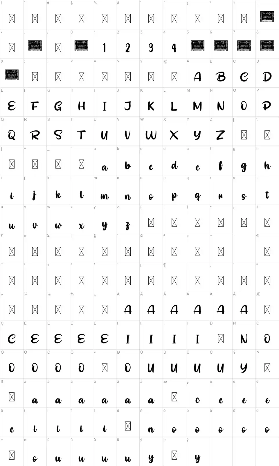 High Beginningfont character map