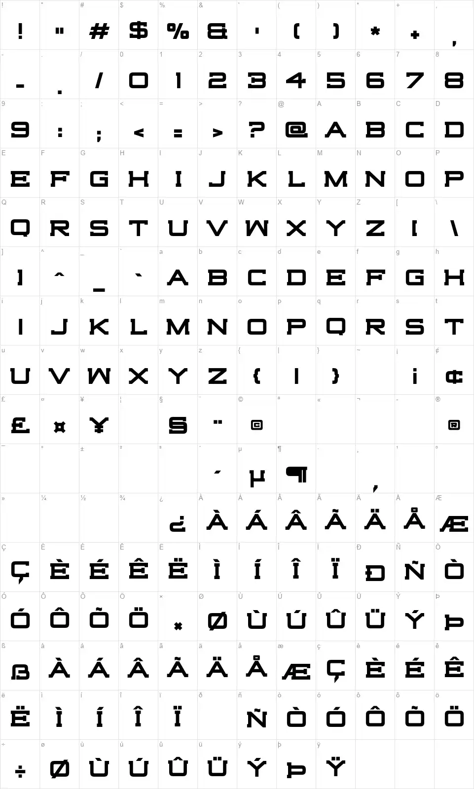 Highjackfont character map