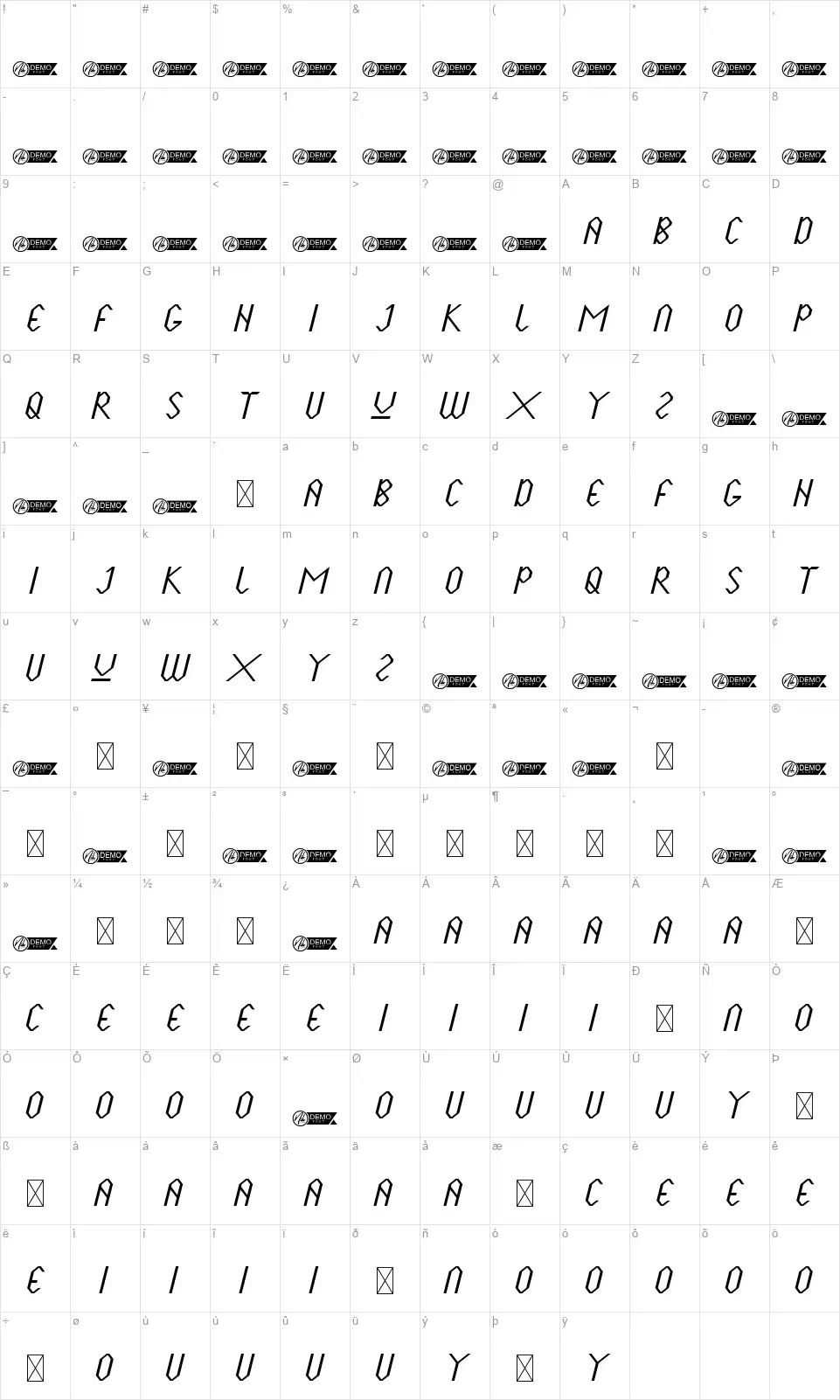 Highroadfont character map