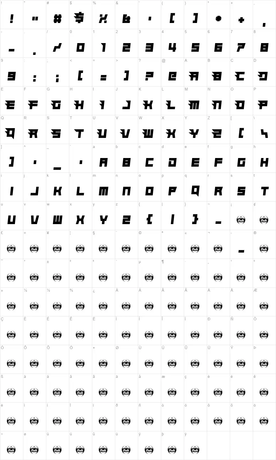 Hindsight 2020font character map