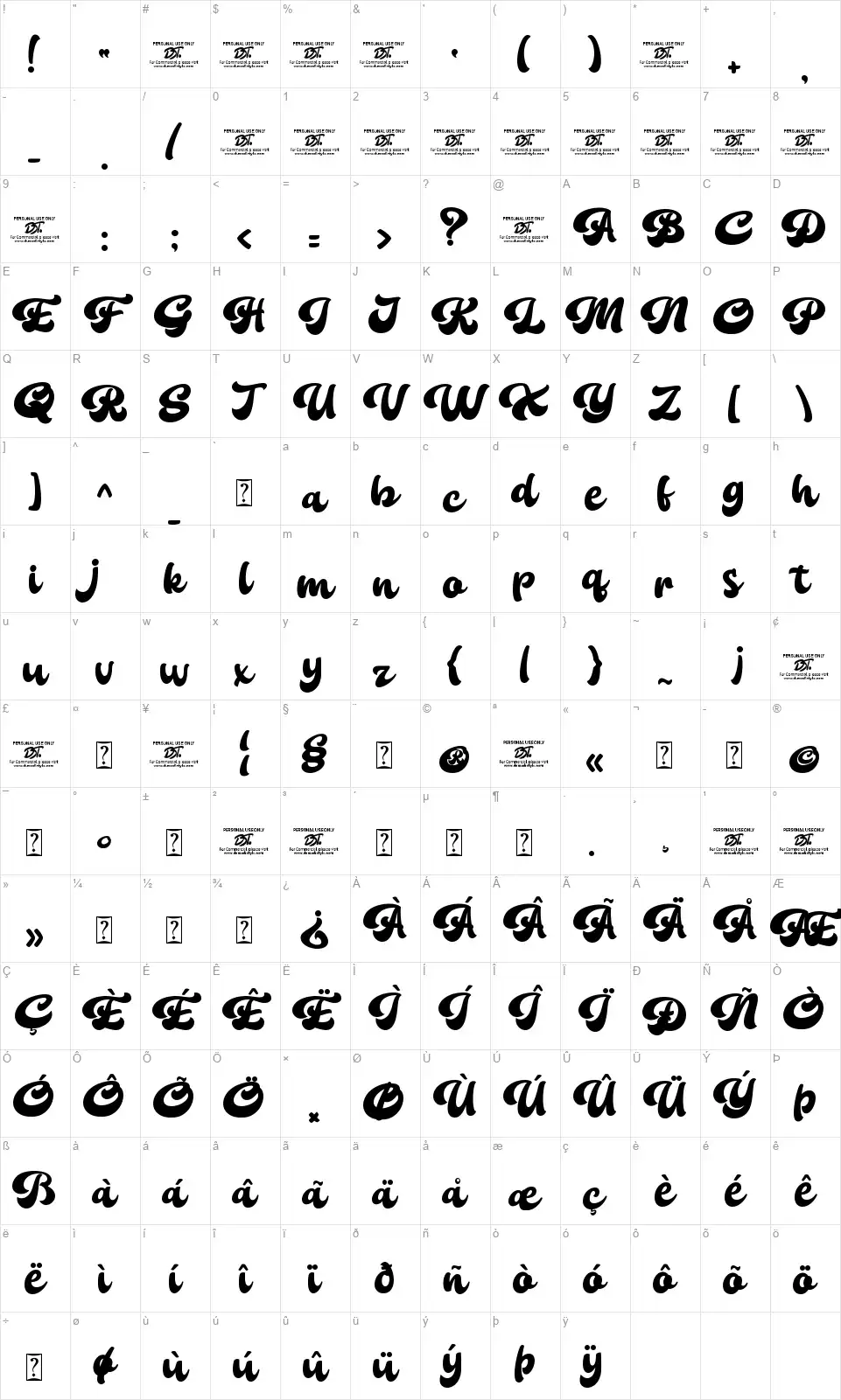 Holicyafont character map