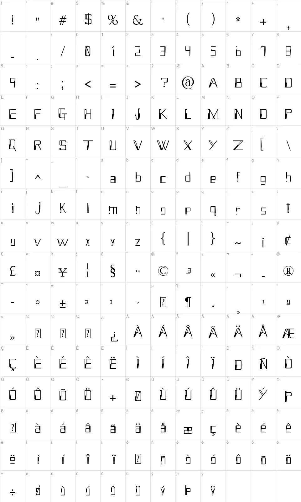 Holitter Hollowfont character map