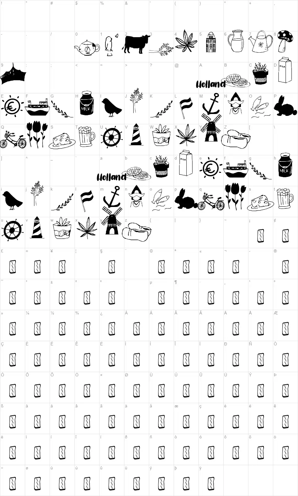 Holland Dingbatsfont character map
